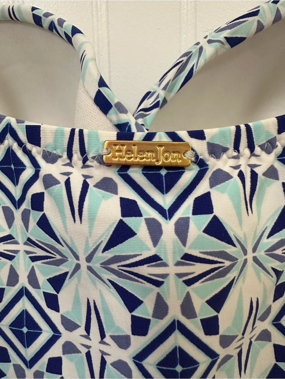 Helen Jon Women’s Ruched Geometric Tankini Top Swimsuit Blue & White Coastal - Picture 3 of 13